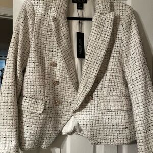 Rachel Zoe Cream Tweed Blazer with Gold Buttons